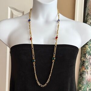 Sarah Coventry Gold Necklace with Red, Blue, and Green Accents